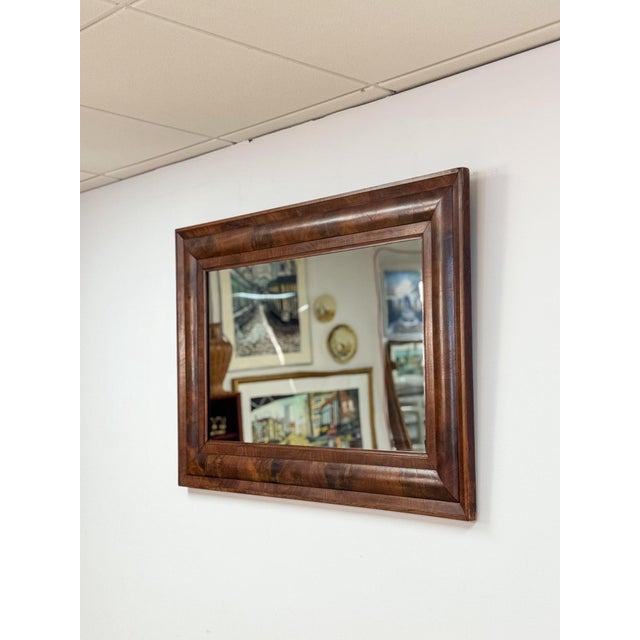 Mid-Century Modern Vintage MCM Walnut Burlwood Tiger Oak Wall Mirror Antique Frame Hanging Mirror For Sale - Image 3 of 13