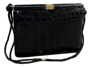 1970s High Quality Black Leather and Rope Italian Cross Body Bag