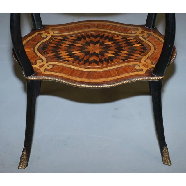 Napoleon III Ebonised and Inlaid Three-Tier Side Table in Fruitwood with Brass Gallery For Sale - Image 10 of 18