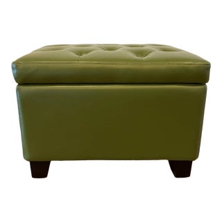Green Leather Storage Ottoman For Sale