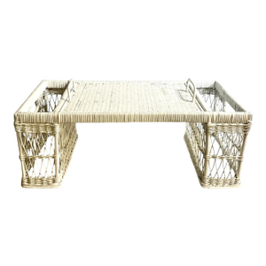 Vintage White Wicker Bed Tray With Removable Tray