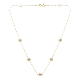 Yellow Color Plated Sterling Silver Diamond Station Necklace (1/2 cttw, K-L Color, I2-I3 Clarity) For Sale
