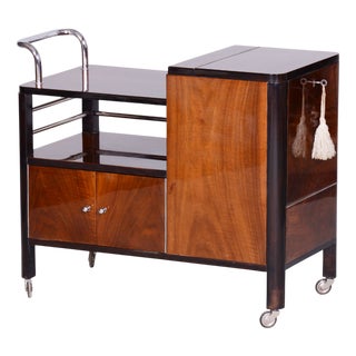 Czech Art Deco Trolley Walnut and Chrome-Plated Steel from Thonet, 1930s For Sale