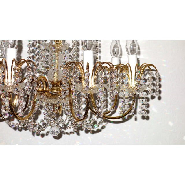 1970s Brass Lead Crystal 24k Gold Plated Seven Light Chandelier from Sölken Leuchten, 1970s For Sale - Image 5 of 10