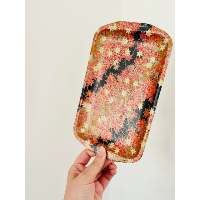 Japanese Washi Paper Tray With Maple Leaf Design Tray For Sale - Image 4 of 8