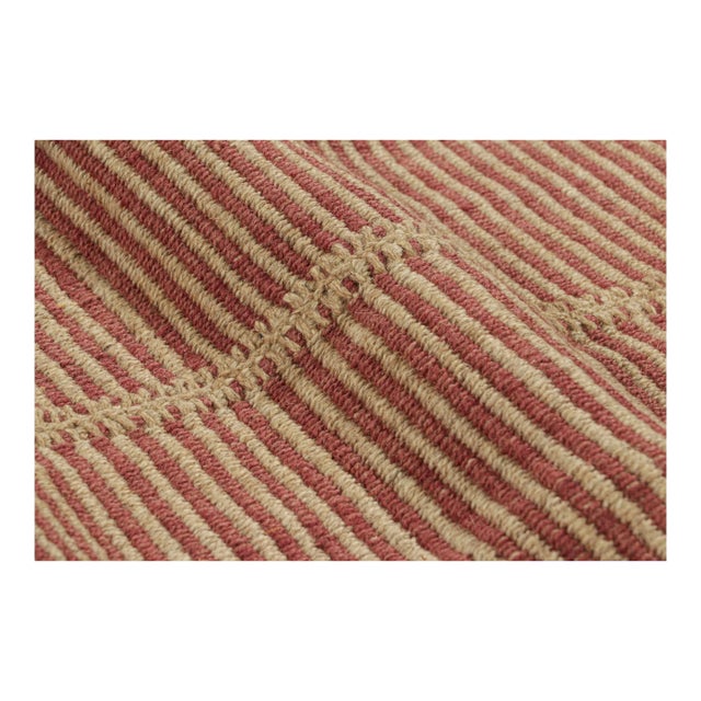 Rug & Kilim’s Contemporary Kilim in Beige and Red Textural Stripes For Sale