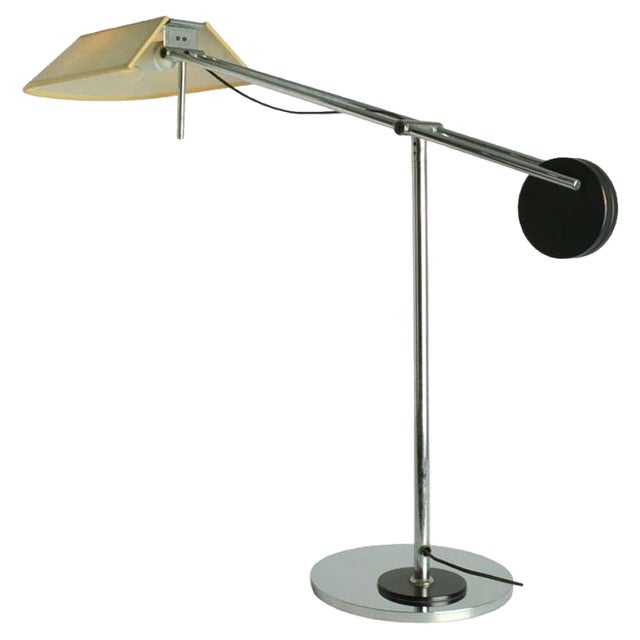 Swiss Minimalist Black and Chrome Counter Balance Table Lamp, 1970s For Sale