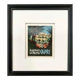 Vintage Albergo La Palma Capri Framed Luggage Label For Sale