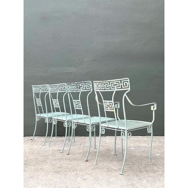 Shabby Chic Vintage Meadowcraft Greek Key Outdoor Dining Chairs - Set of Four For Sale - Image 3 of 12