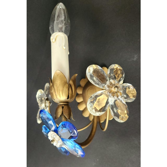 Gilt Floral Wall Lamps with Murano Glass Flowers, Italy, 1960s, Set of 2 For Sale - Image 9 of 18