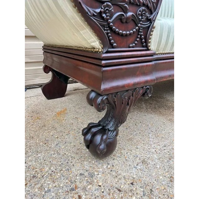 Early 20th Century Early 20th Century Antique American Classical Mahogany Green Silk Stripe Upholstered Sofa For Sale - Image 5 of 13