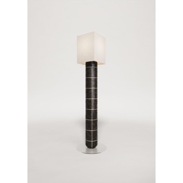 Glass Handcrafted Ceramic Floor Lamp in Red Glaze With Linen Lampshade For Sale - Image 7 of 12