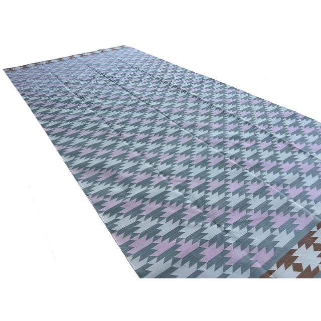 Not Yet Made - Made To Order Handmade Cotton Area Rug, Vegetable Dyed, Gray, Pink, Cream and Tan Geometric Dhurrie -6'x12' For Sale - Image 5 of 13