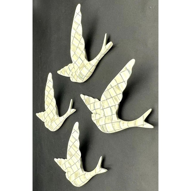 Contemporary MacKenzie Childs Sterling Check Gray Swallowtail Bird Wall Decor Resin Set of 4 For Sale - Image 3 of 9