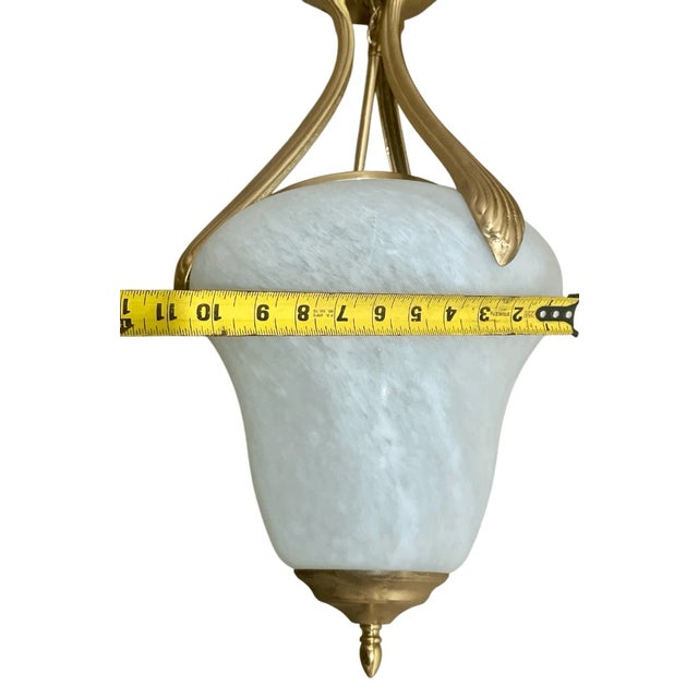 Alabaster Vintage Marbled Glass Pendant Hallway Light For Sale - Image 8 of 8