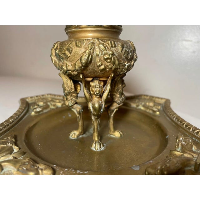 Up for sale is a very nice quality antique 19th century gilded bronze writing inkwell stand. It's made of very thick gold...
