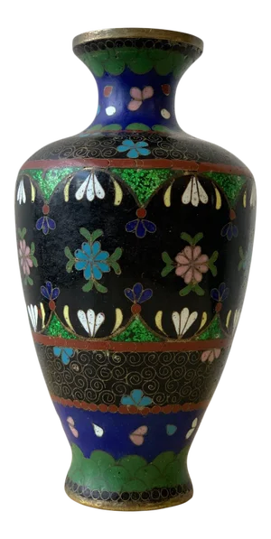 Antique Chinese Enamel Cloisonne and Brass Vase