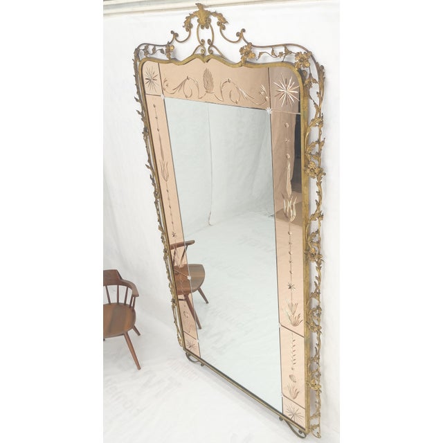 Large Oversized Standing 9' Tall Forged Gold Gilt Metal Leafs & Flowers Mirror CLEAN!