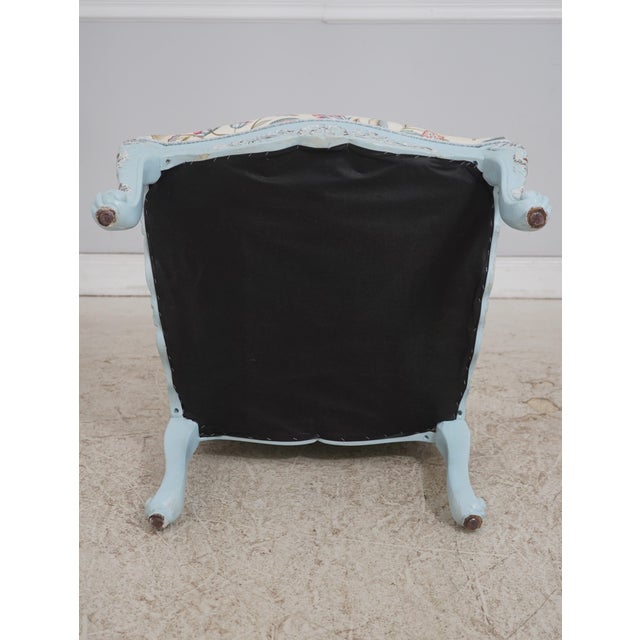 Pair of French Provincial Blue Frame Open Arm Chairs For Sale - Image 18 of 18
