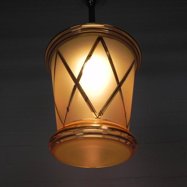 Pink Art Deco Hanging Lamp with Pink Glass Shade, 1930s For Sale - Image 8 of 13