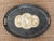 Vintage Italian oval enameled metal tray depicting gold coins with profiles of Roman men. Silver/gray with filigreed...