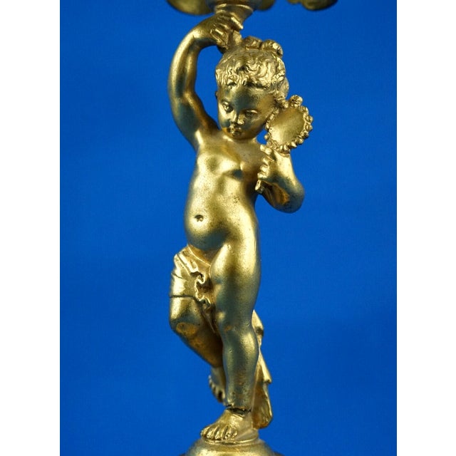 Gold Triptych Inkwell and Candleholders in Gilded Bronze and Onyx Marble, Set of 3 For Sale - Image 8 of 18