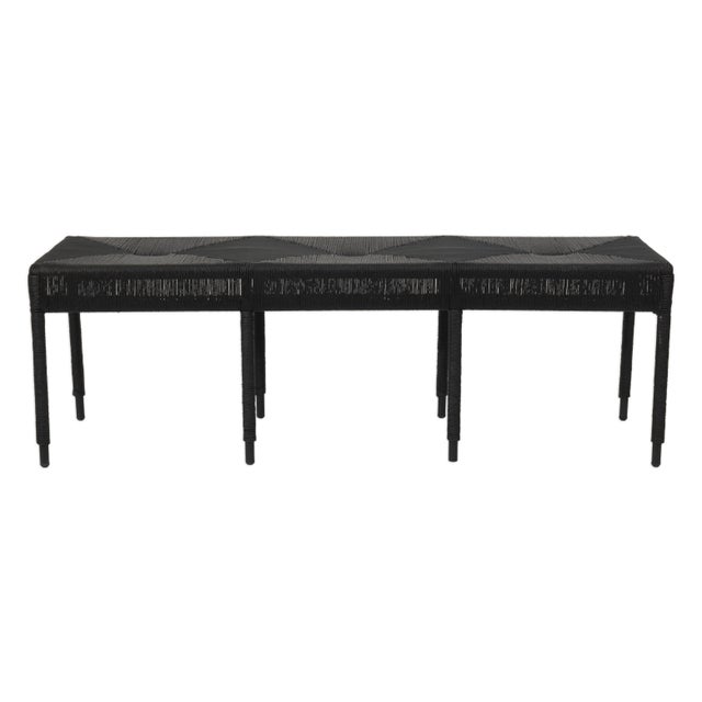 Indoor & Outdoor Low Profile Woven Black Rattan Bench For Sale - Image 4 of 6
