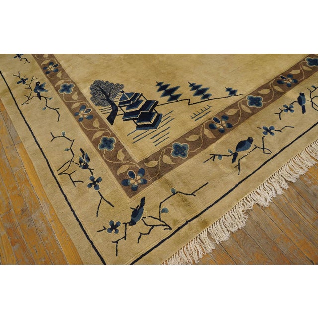 Late 19th Century Wonderful Beige Background Color With a Dog in the Centre Chinoiserie Pattern Antique Chinese Peking Rug For Sale - Image 5 of 5