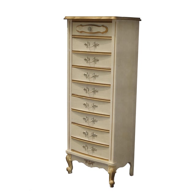 Vintage French Provincial Tallboy Dresser Lingerie Chest W Brass Hardware For Sale - Image 4 of 16