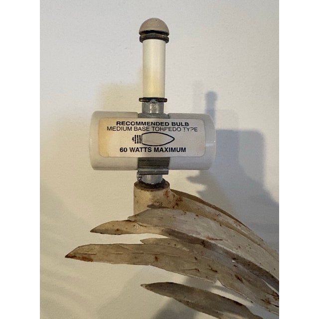 Michael Taylor 1990s Fabulous Vintage Original Pair of Michael Taylor Metal Palm Leaf Lamps With Metal Shades Travertine Base For Sale - Image 4 of 12