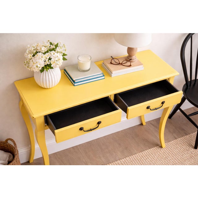 Late 20th Century Late 20th Century French Provincial Style Canary Yellow Writing Desk / Bedside Table With Dark Bronze Hardware — 35.5” For Sale - Image 5 of 9