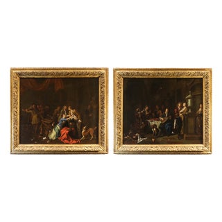 Pieter Angillis, Banquet and Brawl, 1720, Oil on Canvases, Framed, Set of 2 For Sale