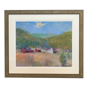 Homestead in Mountain Valley, Contemporary Impressionist, Framed Achival Iris Giclee, Artist Greg Osterhaus