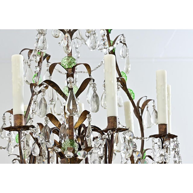 Late 19th Century French Brass Chandelier with Clear & Green Crystals For Sale - Image 15 of 17