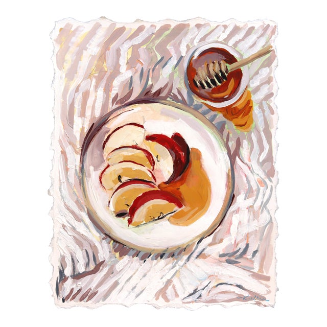 Honey and Apples - Sweet Food Still Life Mixed Media Painting on Paper Original Artwork by Kellie Newsome For Sale