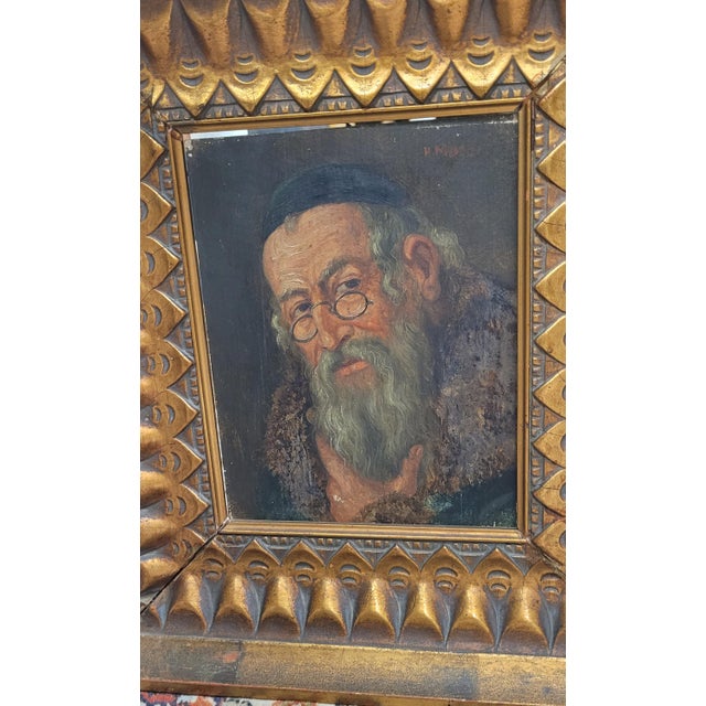 Signed H Moser 19th C. Oil on Wood Panel Portrait of a Rabbi Mounted in a Gilt Frame. Size: image 7 1/8 in. x 5 1/2 in. ;...