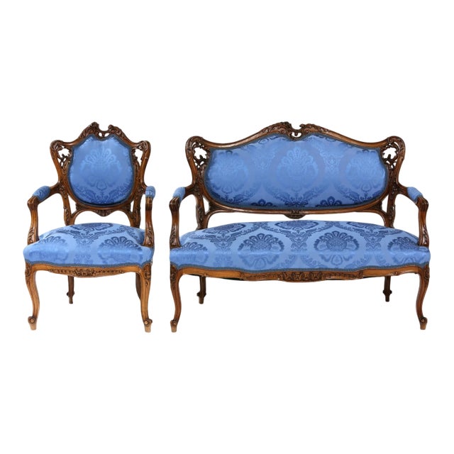 Early 20th Century French Mahogany Framed Seating Two-Piece Set - a Pair For Sale