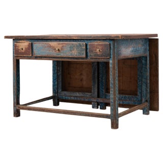 19th Century Swedish Folk Art Blue Work Table For Sale