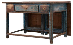 19th Century Swedish Folk Art Blue Work Table