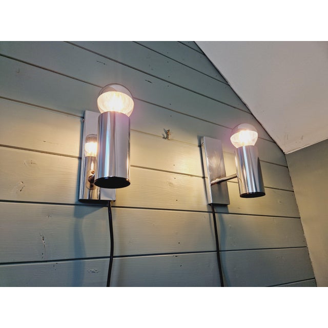 Tubular Wall Lights in Chrome Metal, 1970s, Set of 2 For Sale - Image 4 of 17