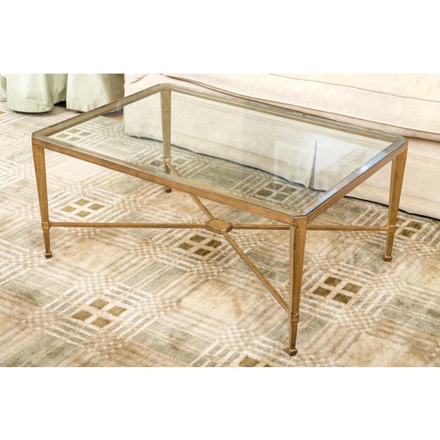 Metal Mid 20th Century Vintage Gilt Wrought Iron Glass Top Coffee Table For Sale - Image 7 of 7