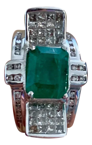 4 Carat Emerald Cut Natural Emerald & 1 Ct Diamond 14 Karat Gold Cocktail Ring