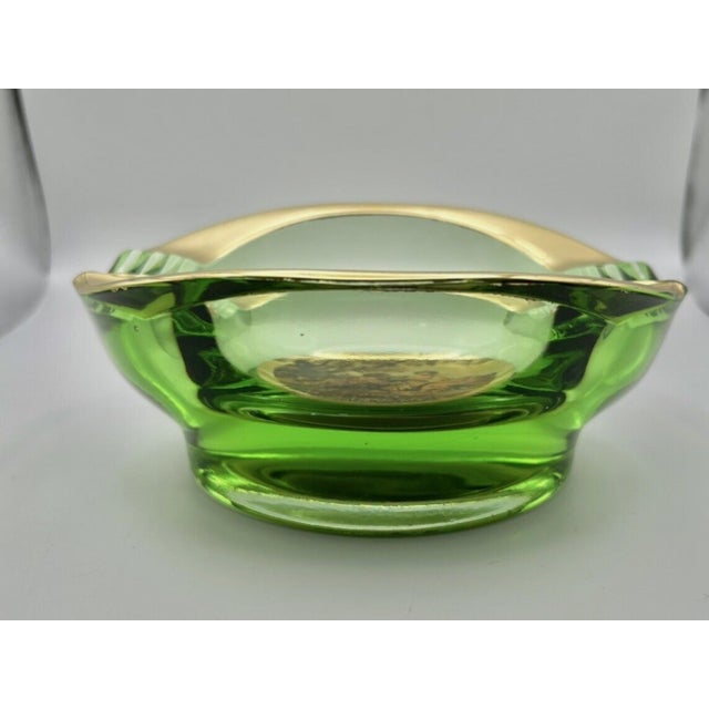 Glass Vintage Italian Romeo & Juliet Ashtray Trinket Dish Green Glass With Gold 1950 For Sale - Image 7 of 12