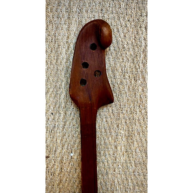 Brown 1970s Solid Teak Hand Carved Bass Guitar Sculpture For Sale - Image 8 of 10