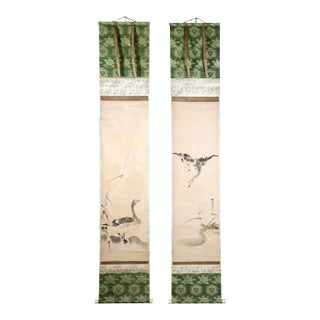 17th Century Japanese Ink Hanging Scrolls Kano Tanyu - Pair For Sale