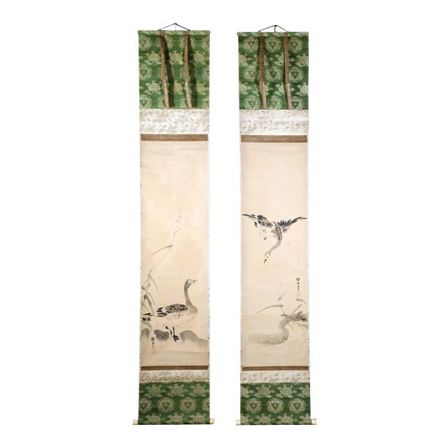17th Century Japanese Ink Hanging Scrolls Kano Tanyu - Pair For Sale