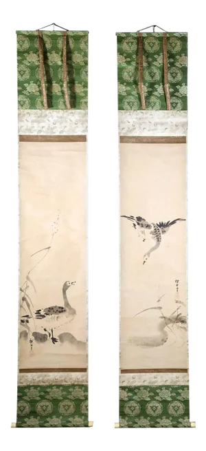 17th Century Japanese Ink Hanging Scrolls Kano Tanyu - Pair