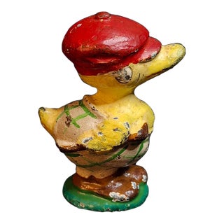 Antique Hubley Cast Iron Golfer Duck Paperweight Duffer Figurine Original Paint For Sale