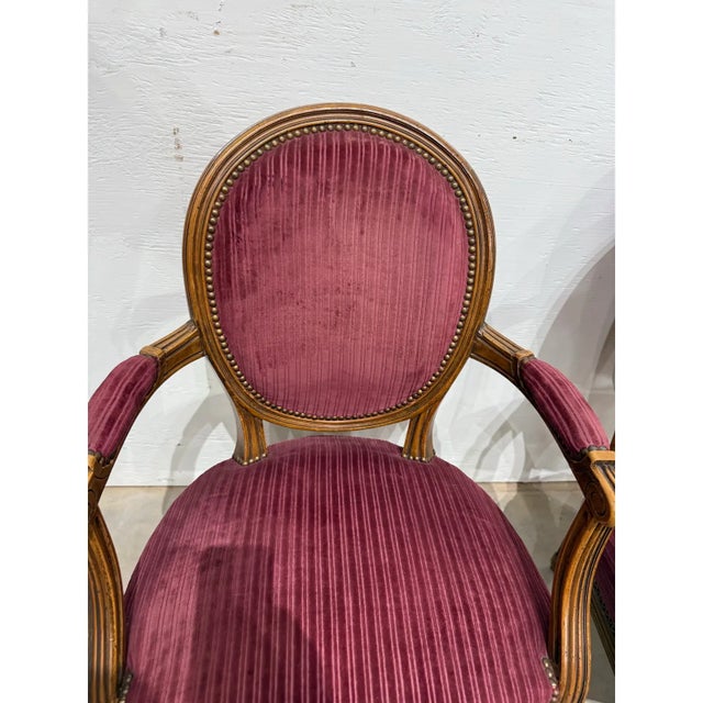 Wood 1920s French Louis XVI Vintage Solid Walnut Carved Armchair or Bergere - A Pair For Sale - Image 7 of 11