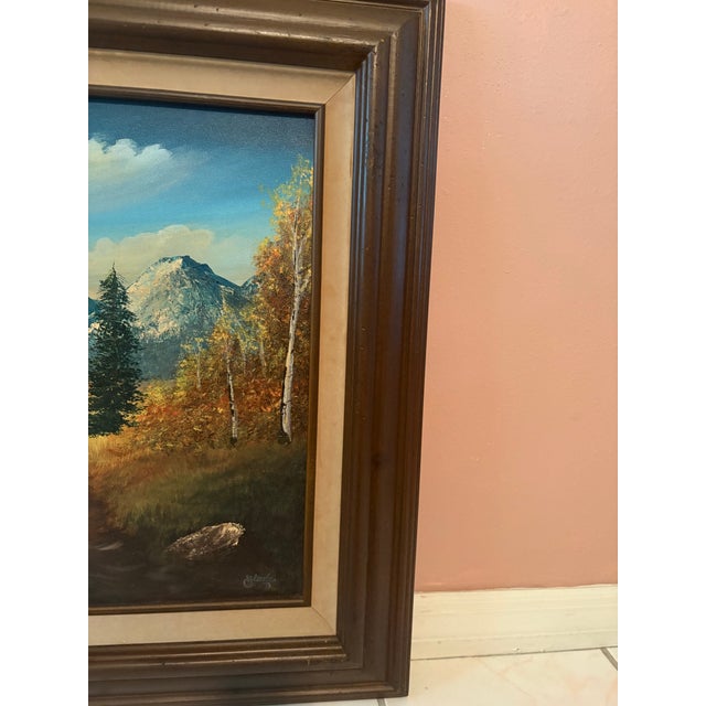 1970s Glenda Stephens Signed Mountain Landscape Painting in Wood Frame For Sale - Image 12 of 12